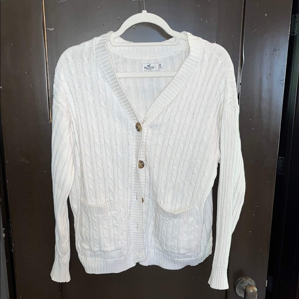 Hollister Off-White Cardigan Sweater with V-Neck